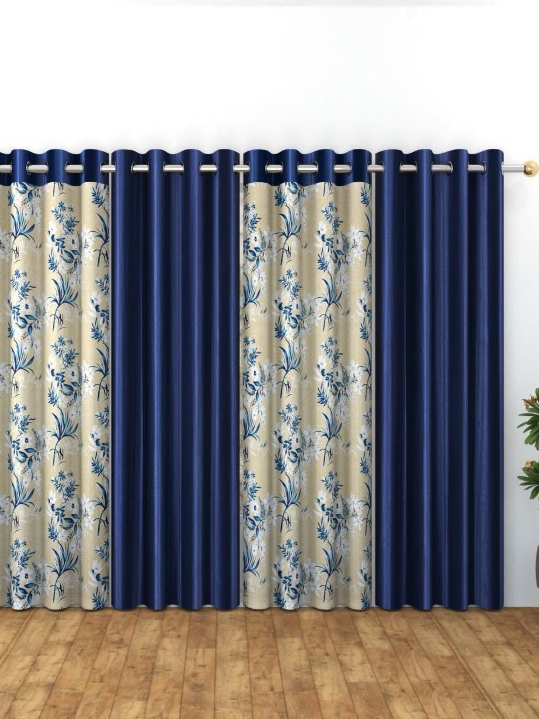 

Banchmark Home Furnishings Blue & White Set of 4 Floral Door Curtain