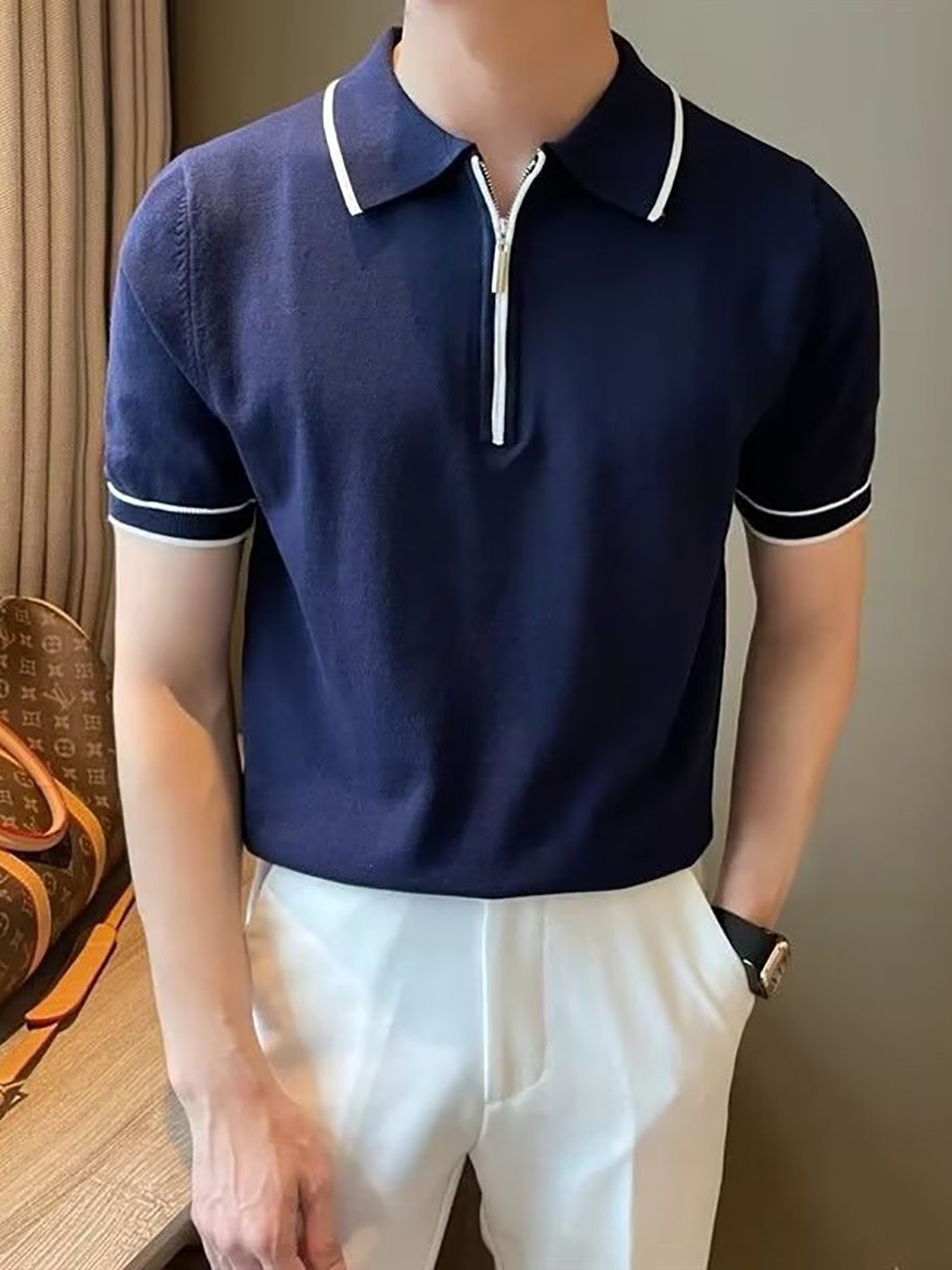 

StyleCast x Revolte Men Solid Polo Collar T-shirt, Navy blue