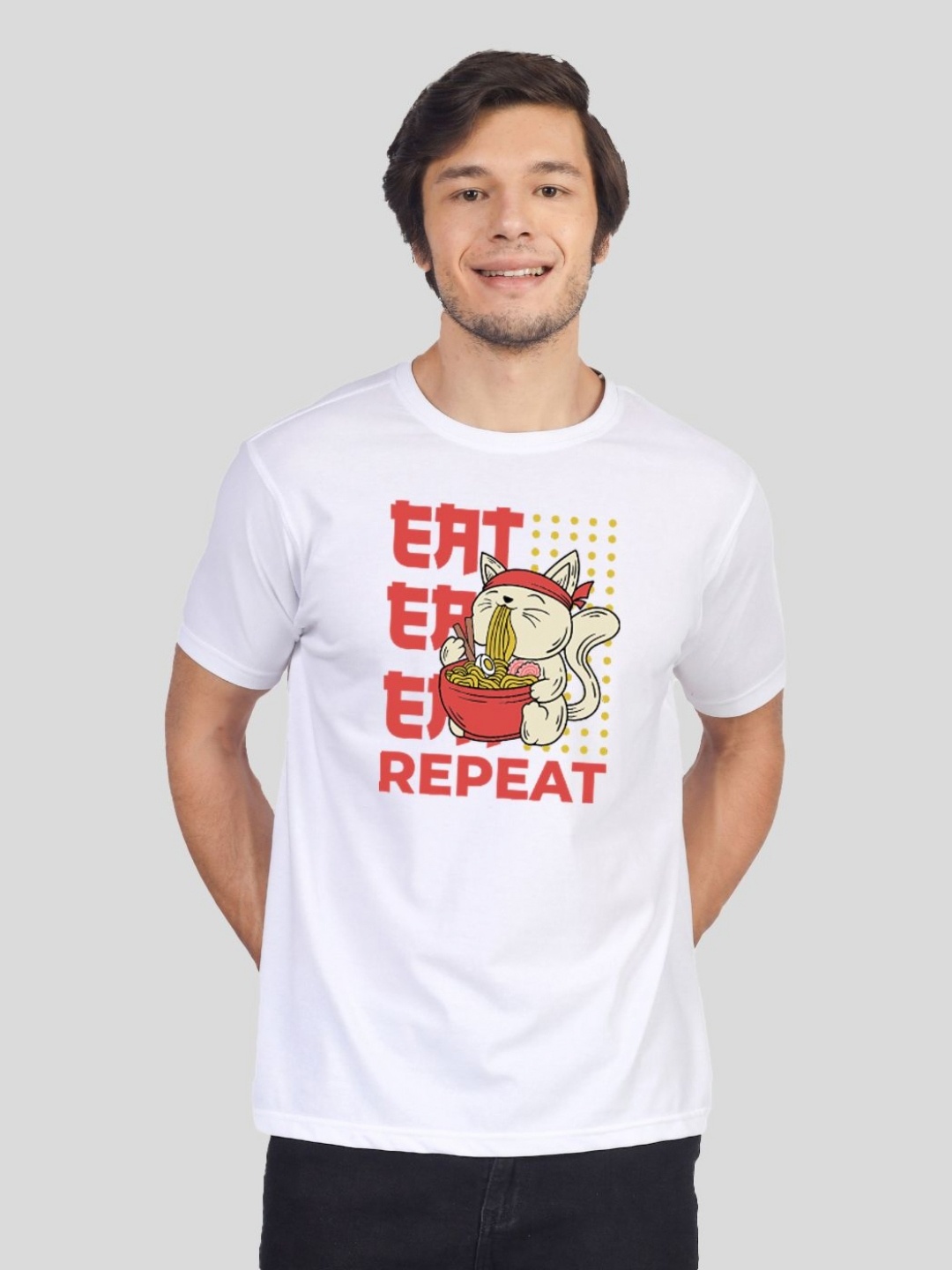 

Greylongg Men Graphic Printed Round Neck Cotton T-shirt, White