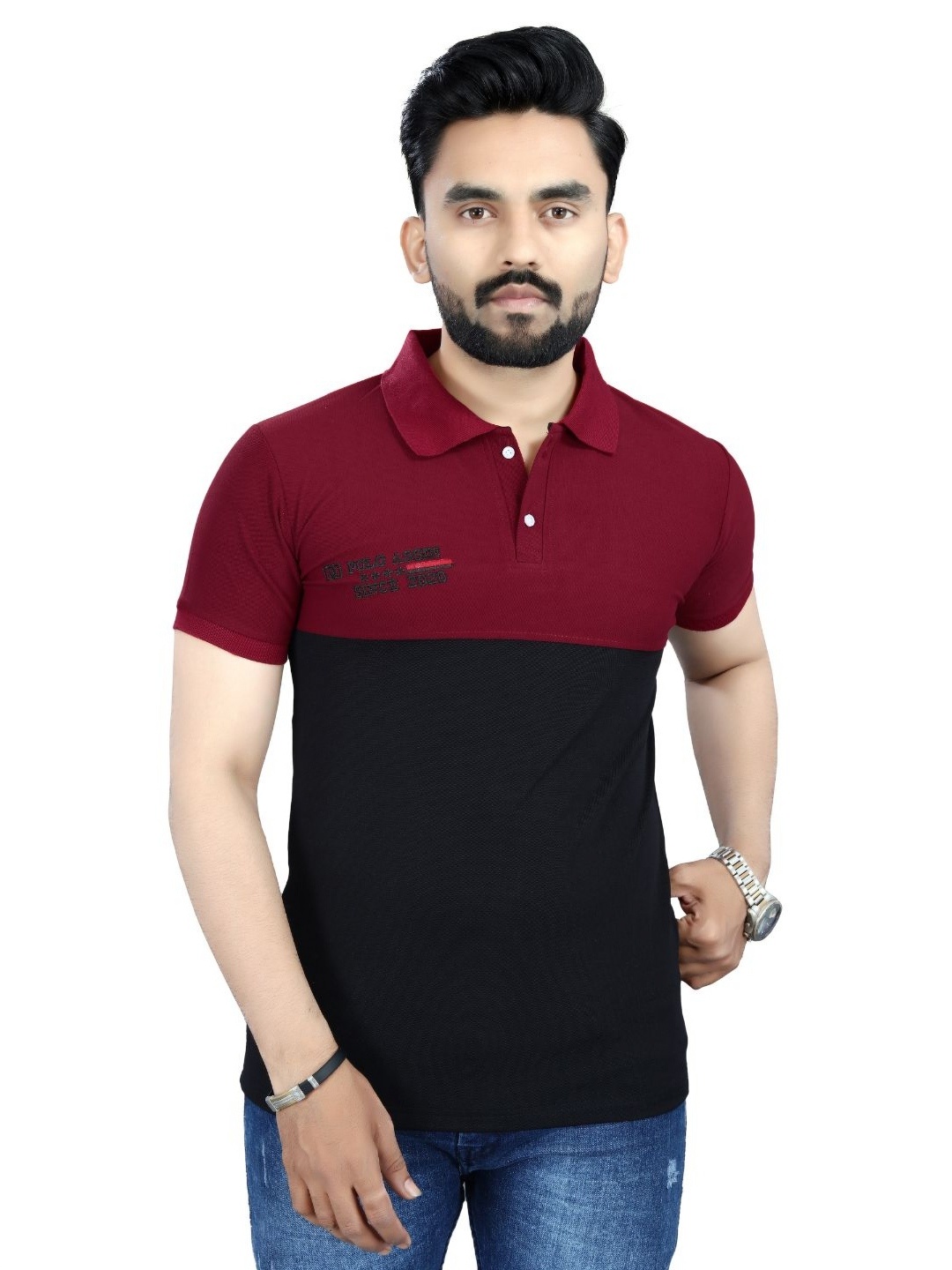 

DYRECTDEALS Men Colourblocked Polo Collar T-shirt, Maroon