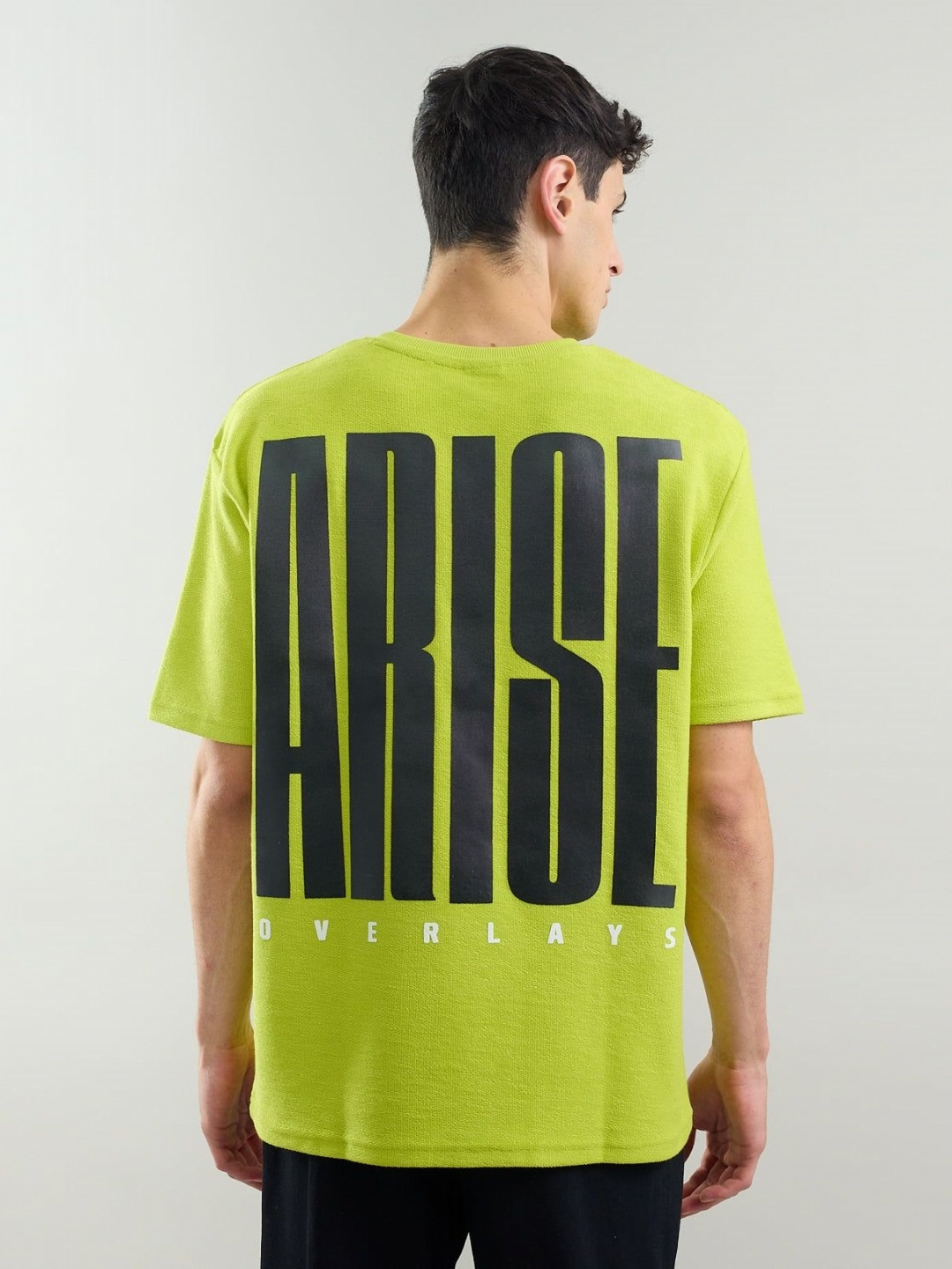 

Overlays Men Typography Printed Round Neck Cotton Relaxed Fit T-shirt, Lime green