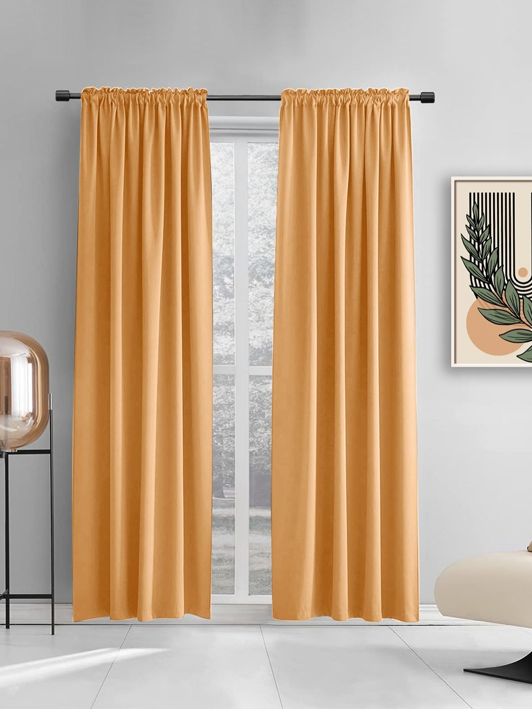 

THE CONVERSION Gold-Toned 2 Pieces Satin Rod Pocket Door Curtains