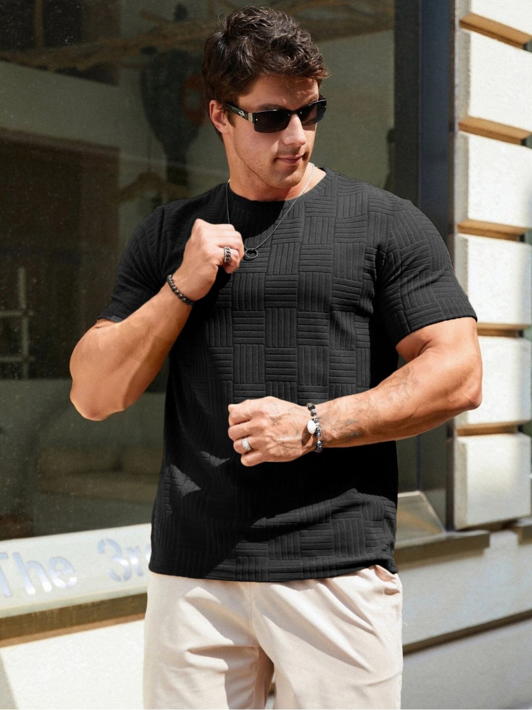 

StyleCast x Revolte Men Self Design Round Neck T-shirt, Black