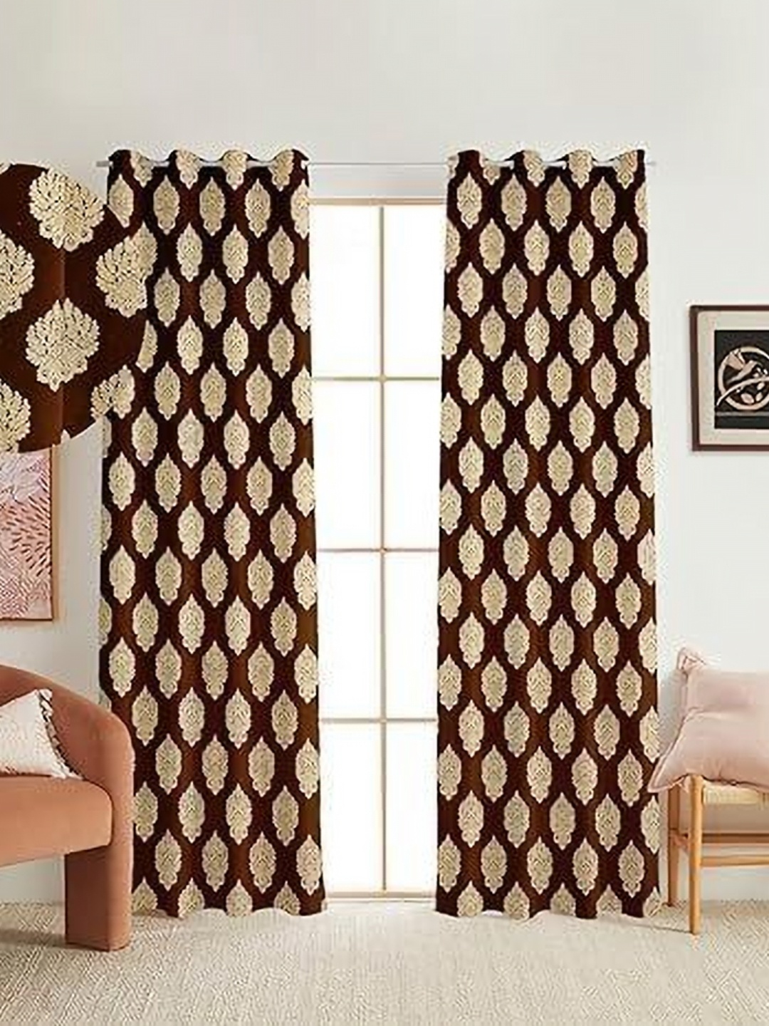 

Banchmark Home Furnishings Brown & Beige Set of 2 Ethnic Motifs Black Out Window Curtain