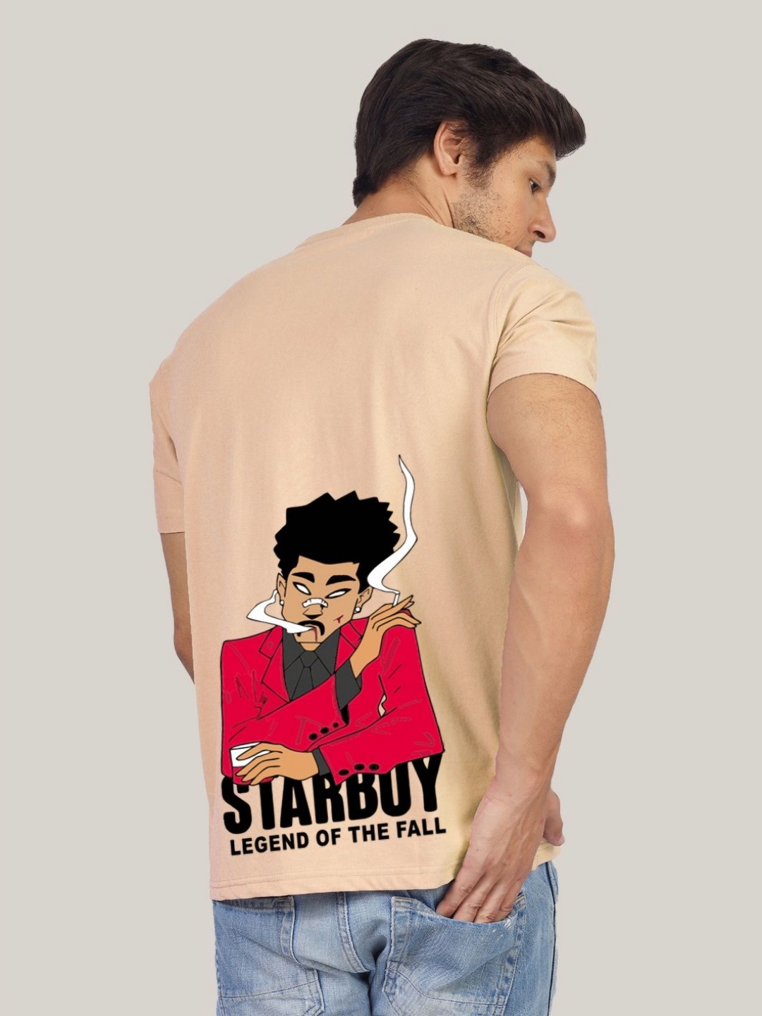 

Greylongg Men Graphic Printed Round Neck Cotton T-shirt, Beige