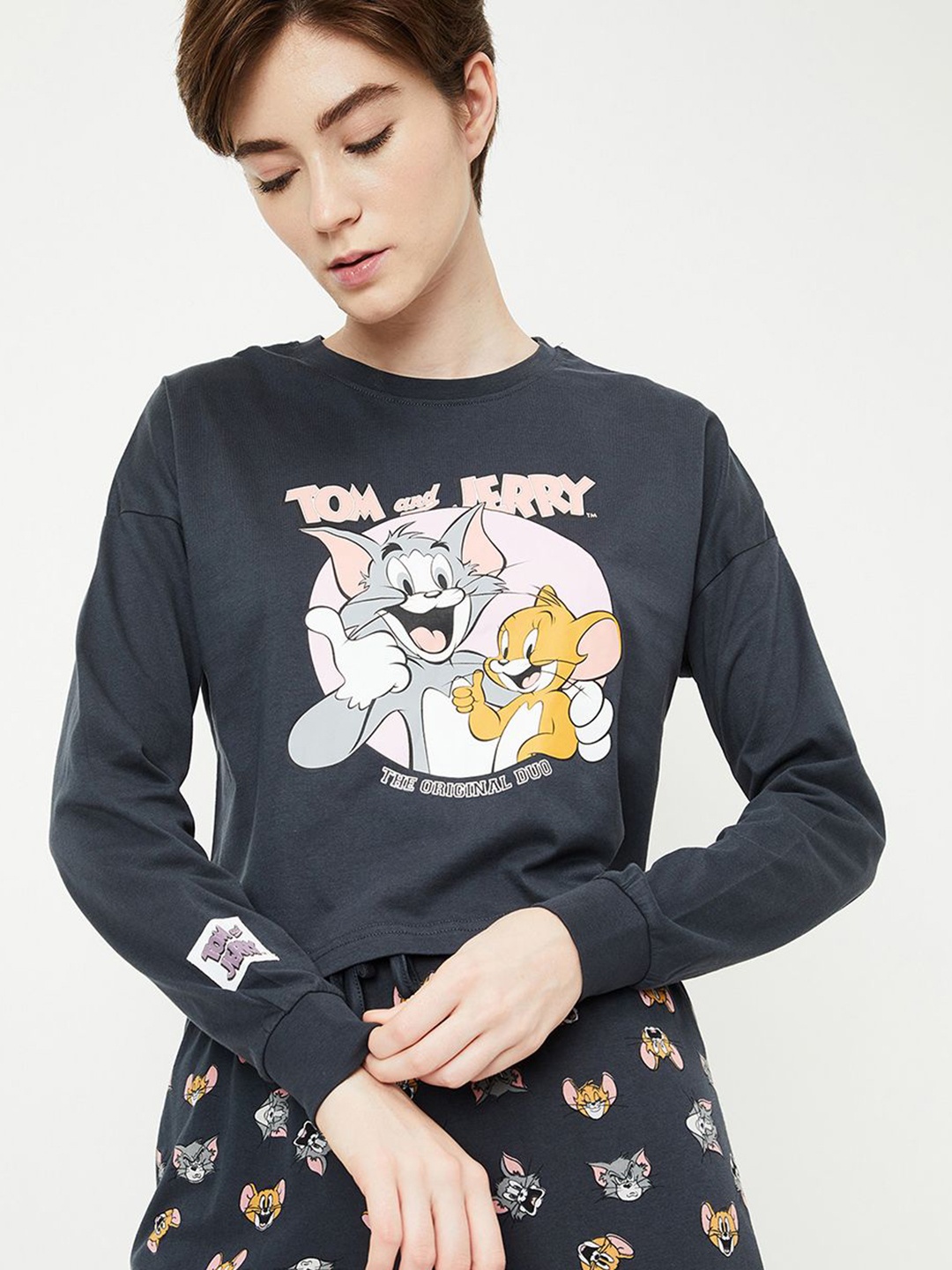 

max Women Tom & Jerry Graphic Printed Round Neck Cotton T-shirt, Black