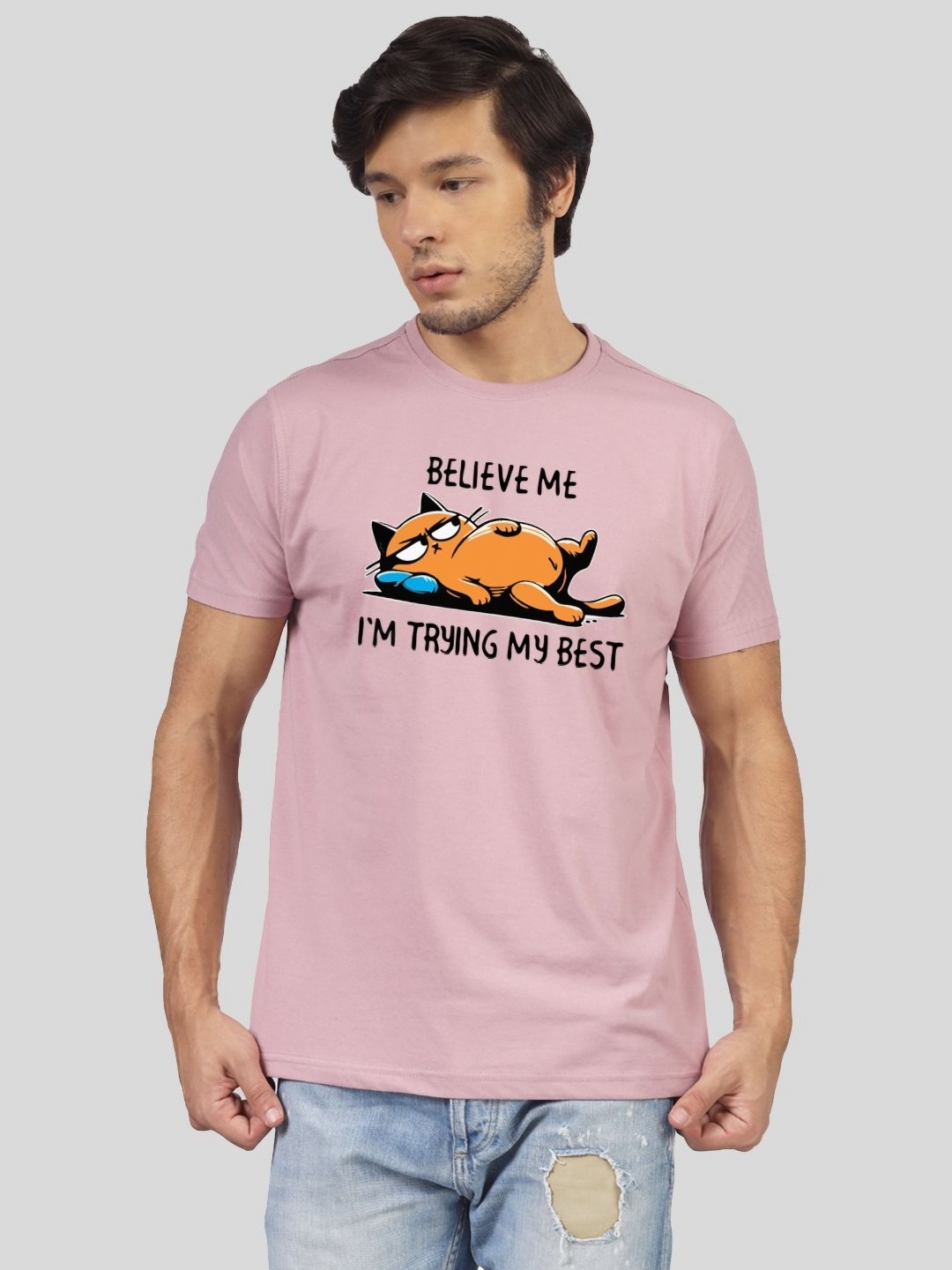 

Greylongg Men Graphic Printed Round Neck Cotton T-shirt, Mauve