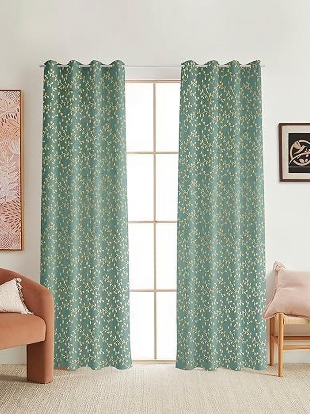 

Banchmark Home Furnishings Blue 2 Pieces Floral Velvet Black Out Door Curtains