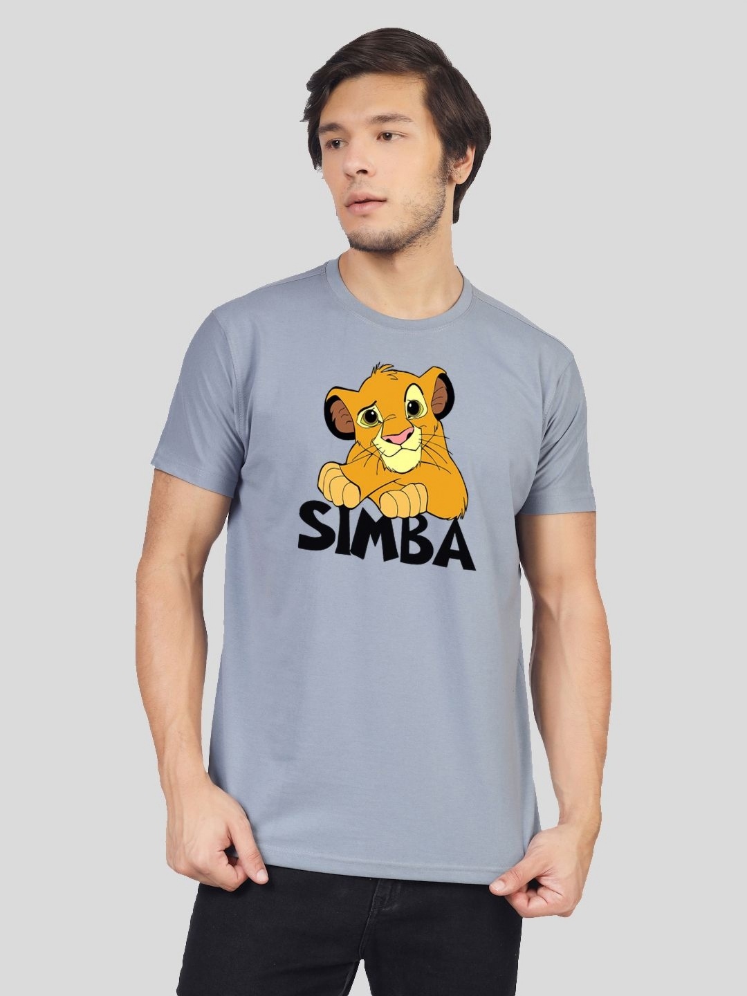 

Greylongg Men Simba Graphic Printed Round Neck Cotton T-shirt, Grey