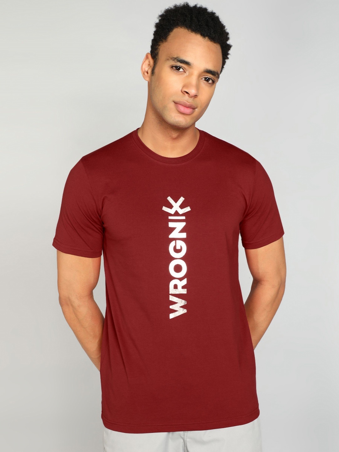 

WROGN Men Typography Printed Round Neck Cotton T-shirt, Brown