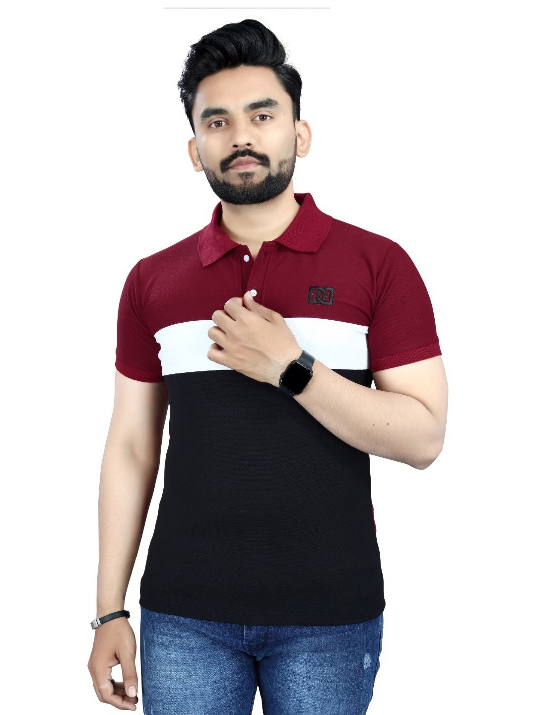 

DYRECTDEALS Men Colourblocked Polo Collar T-shirt, Maroon