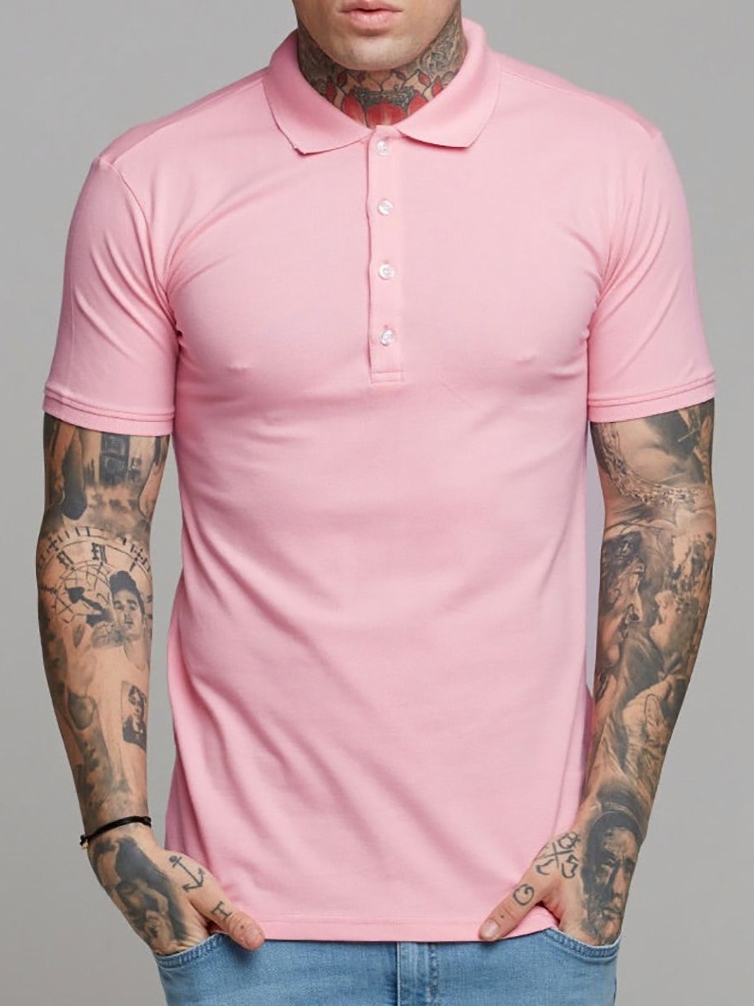 

StyleCast x Revolte Men Solid Polo Collar T-shirt, Pink