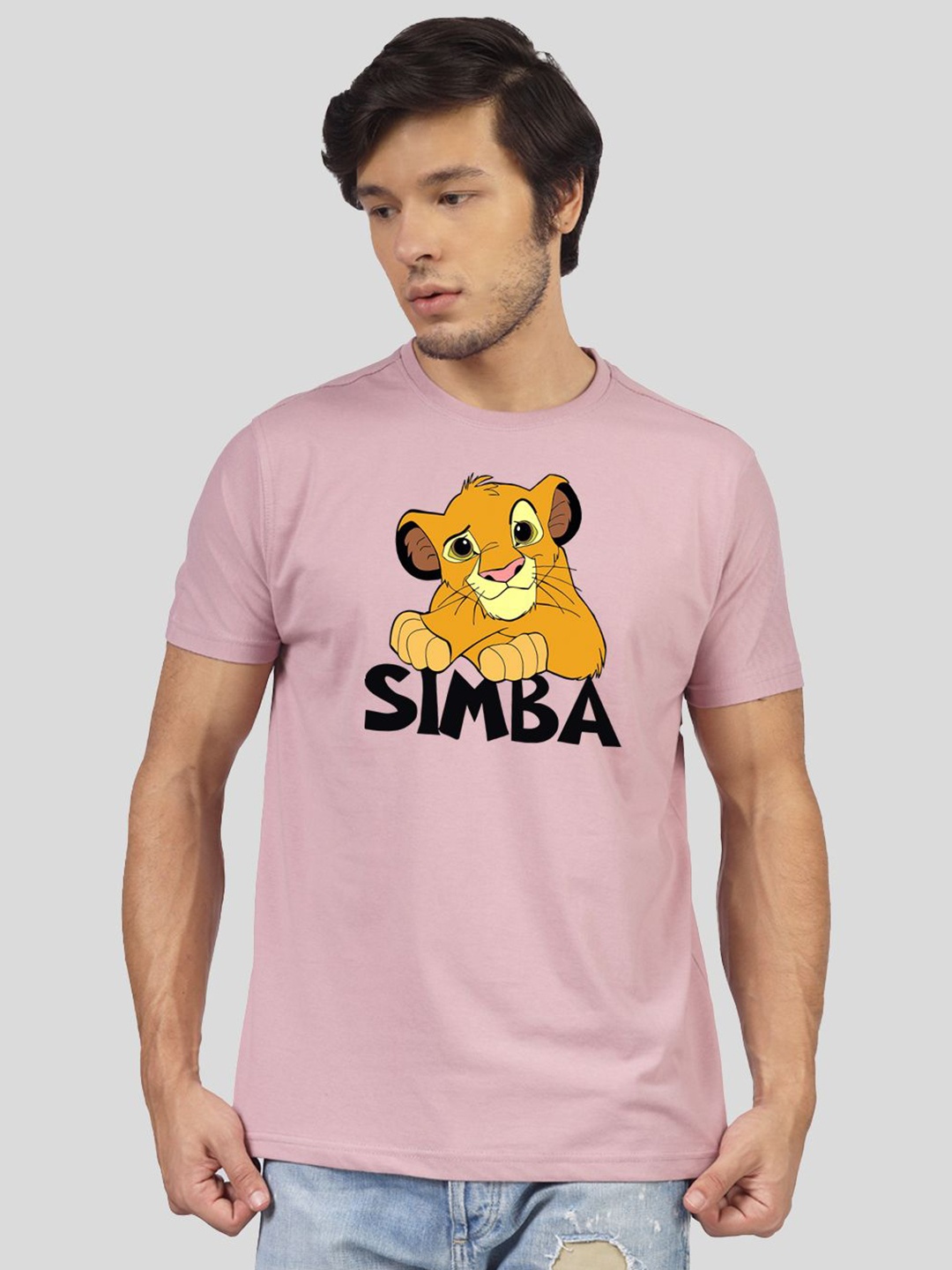

Greylongg Men Simba Graphic Printed Round Neck Cotton T-shirt, Purple