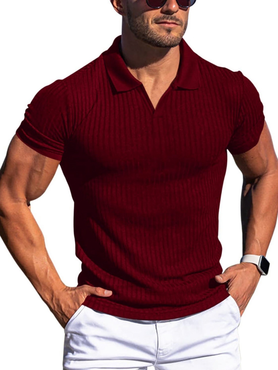 

StyleCast x Revolte Men Solid Polo Collar T-shirt, Maroon