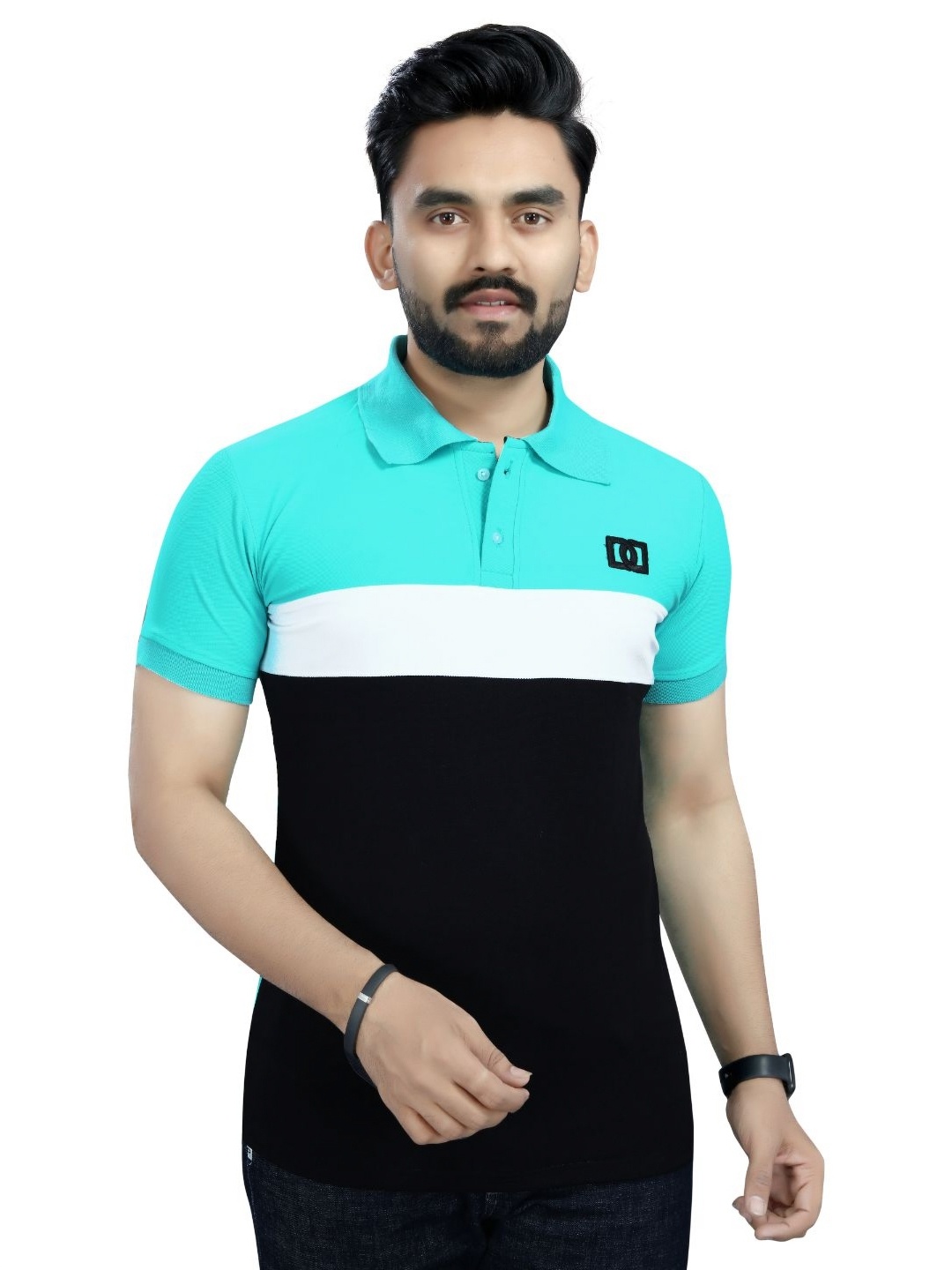 

DYRECTDEALS Men Colourblocked Polo Collar T-shirt, Blue