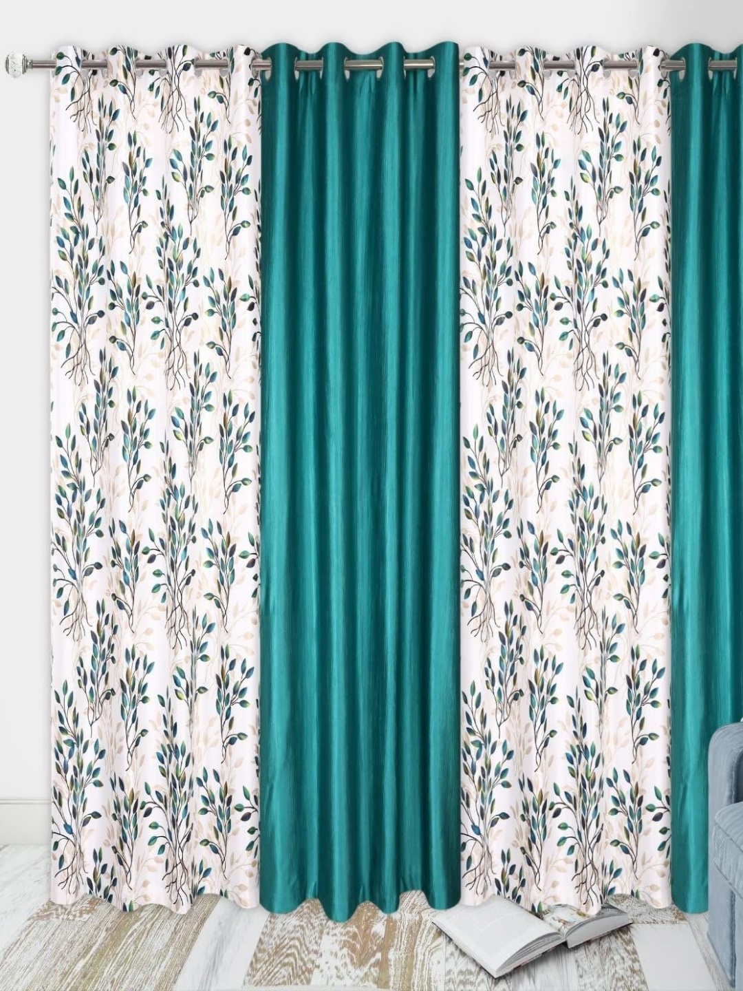 

Banchmark Home Furnishings Blue & White Set of 4 Floral Long Door Curtain