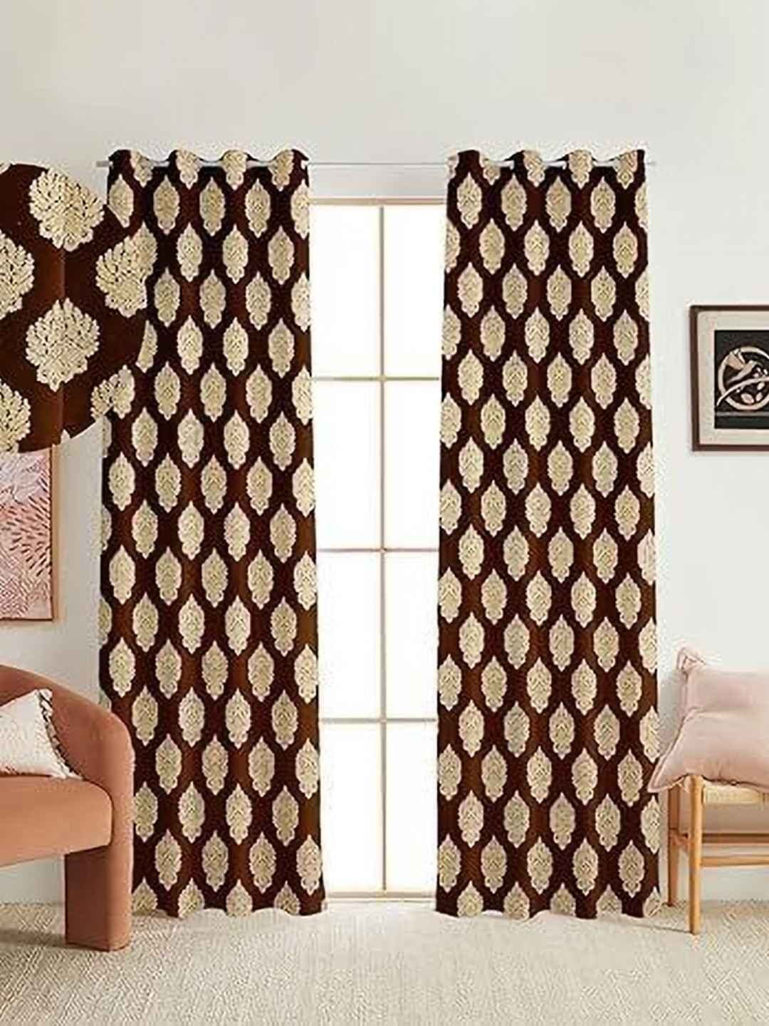 

Banchmark Home Furnishings Brown & Beige Set of 2 Ethnic Motifs Black Out Long Door Curtain
