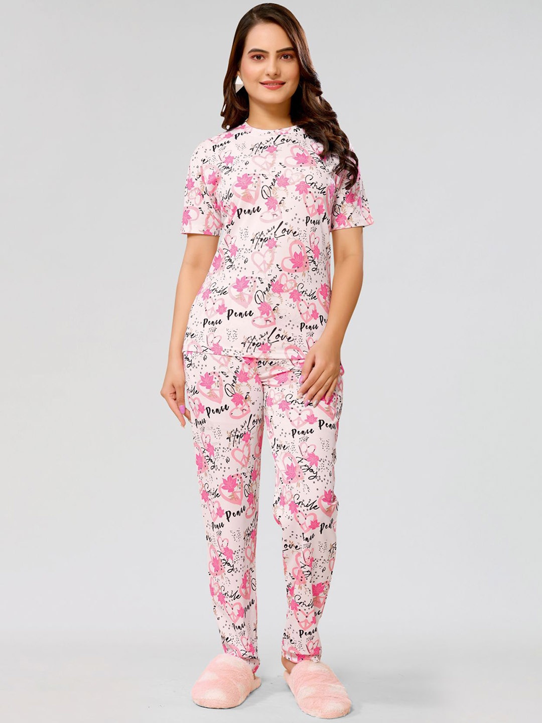 

vj fashion Typography Printed Night Suits, Pink