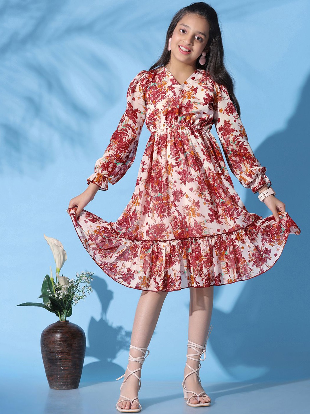 

BAESD Floral Print Georgette Fit & Flare Midi Dress, Off white