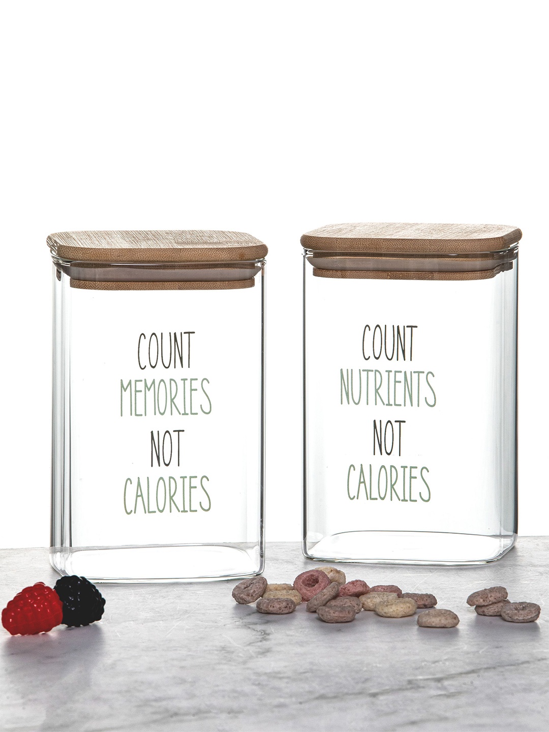 

GOODHOMES Transparent & Brown 2 Pieces Glass Container With Wooden Lid 1.2 l