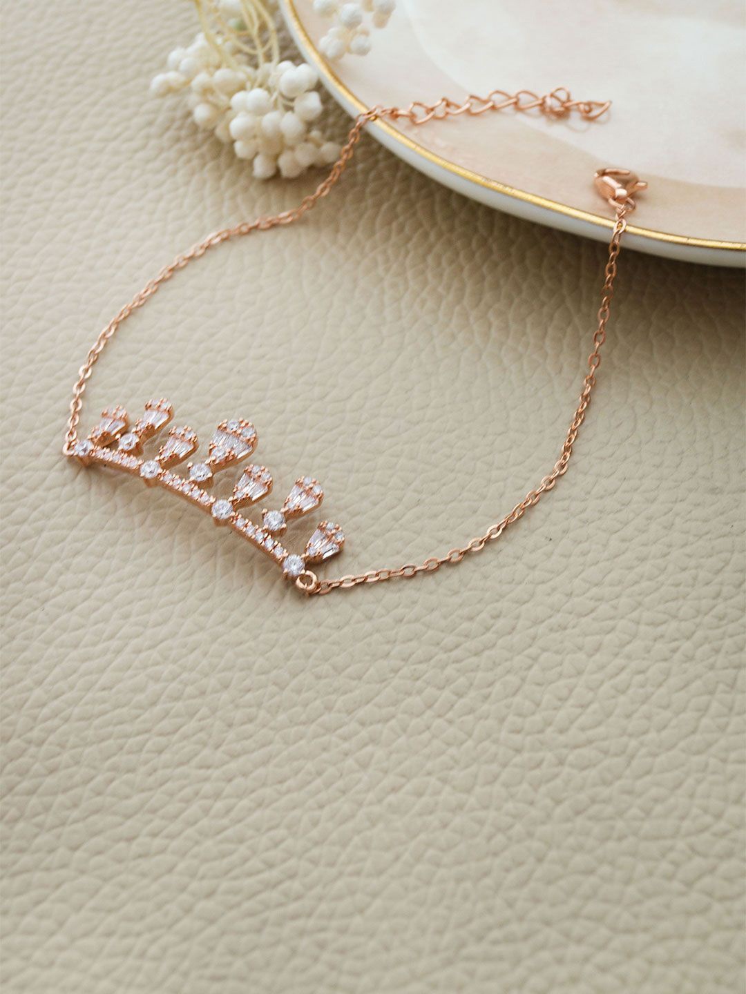 

MANNASH Sterling Silver Cubic Zirconia Rose Gold-Plated Link Bracelet
