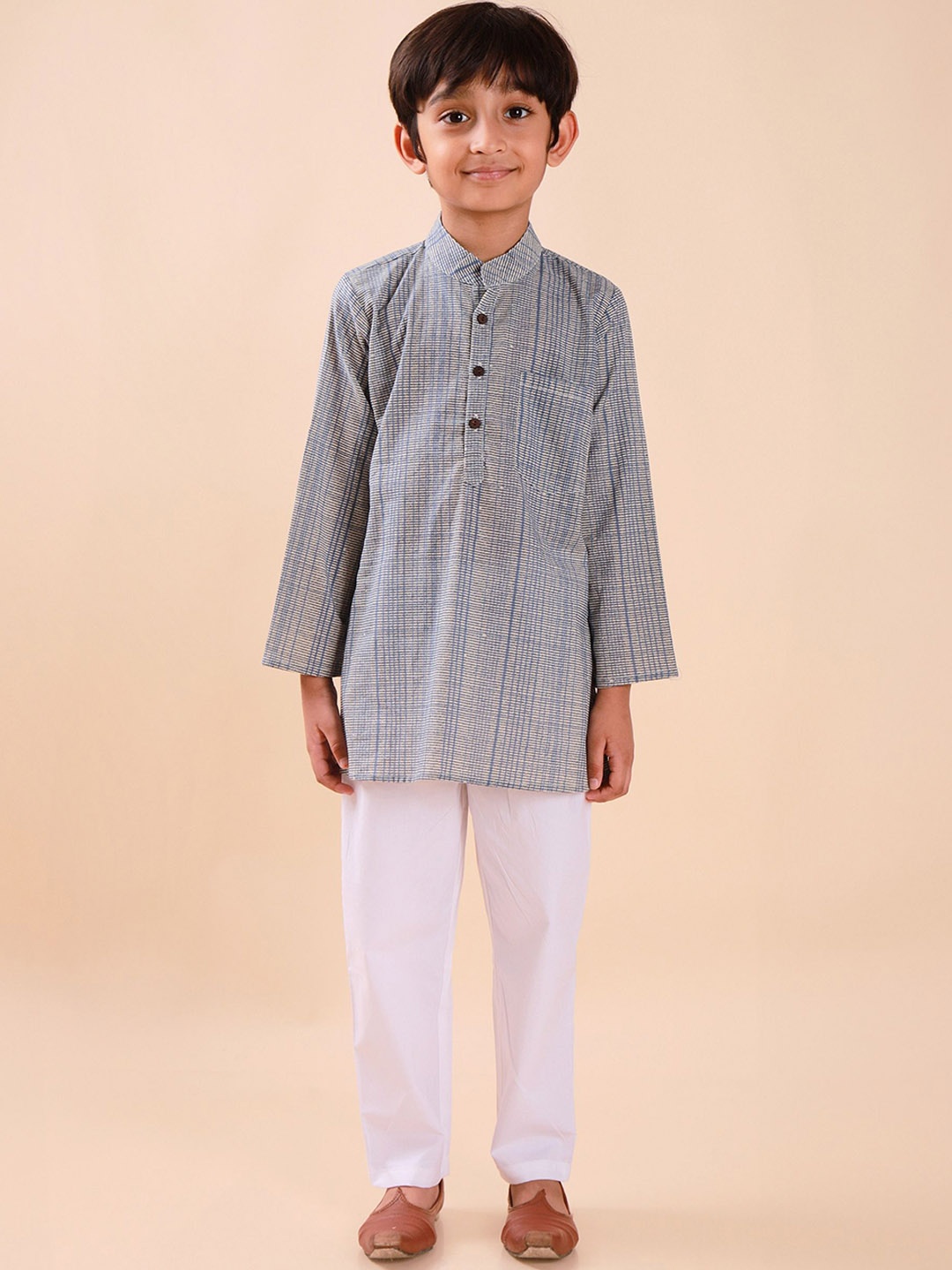 

Sangria Boys Striped Pure Cotton Straight Kurta With Pyjamas, Blue