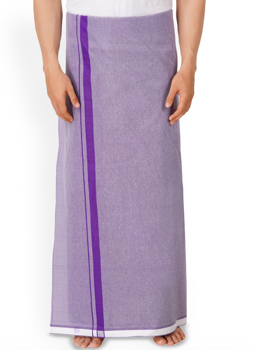 

ETHAZH Men Cotton Dhoti With Dark Matching Border, Purple