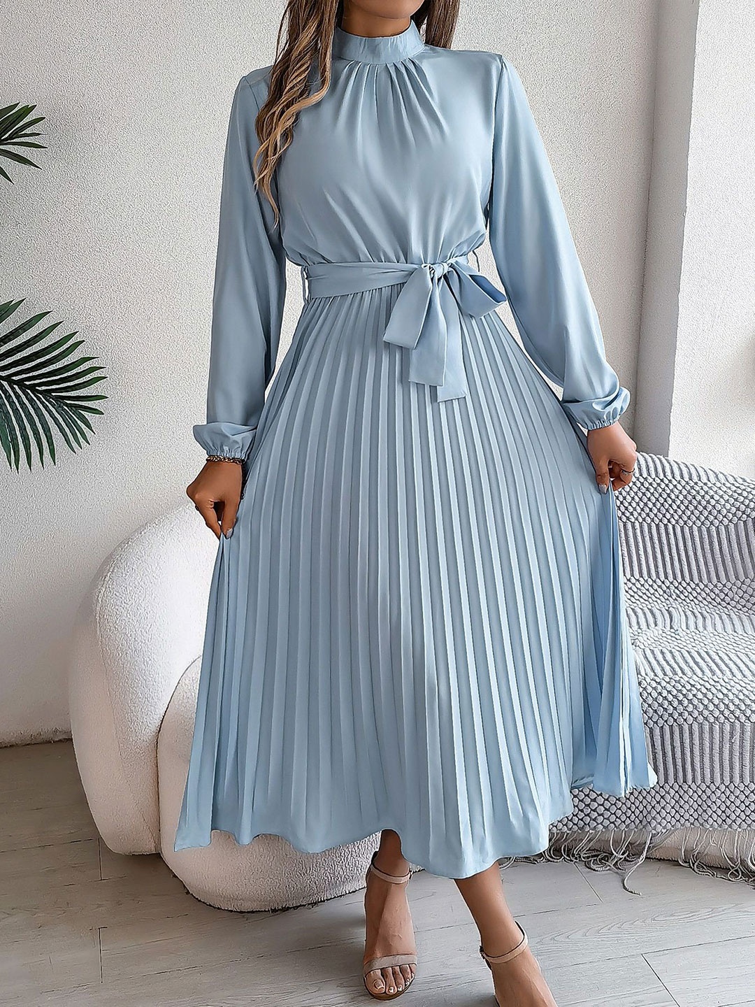 

HERE&NOW Solid Long Sleeves Maxi Dress, Blue