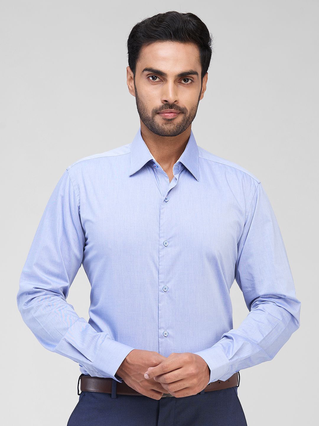 

Raymond Men Spread Collar Solid Cotton Slim Fit Formal Shirt, Blue