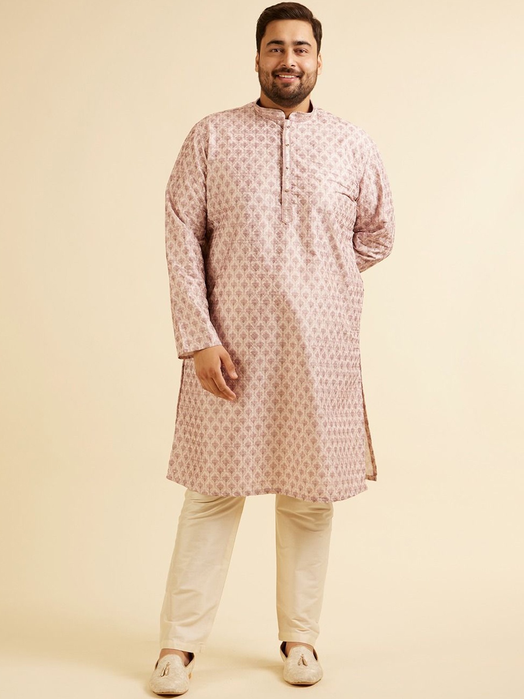 

Manyavar Ethnic Motifs Woven Design Straight Kurta With Pyjama, Peach