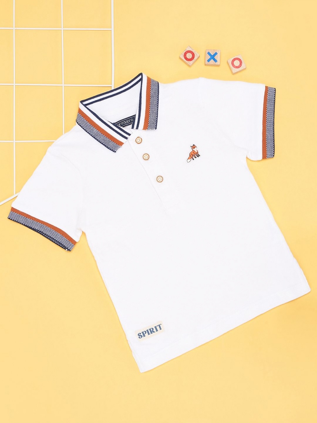 

Pantaloons Baby Boys Animal Printed Polo Collar Cotton T-shirt, White