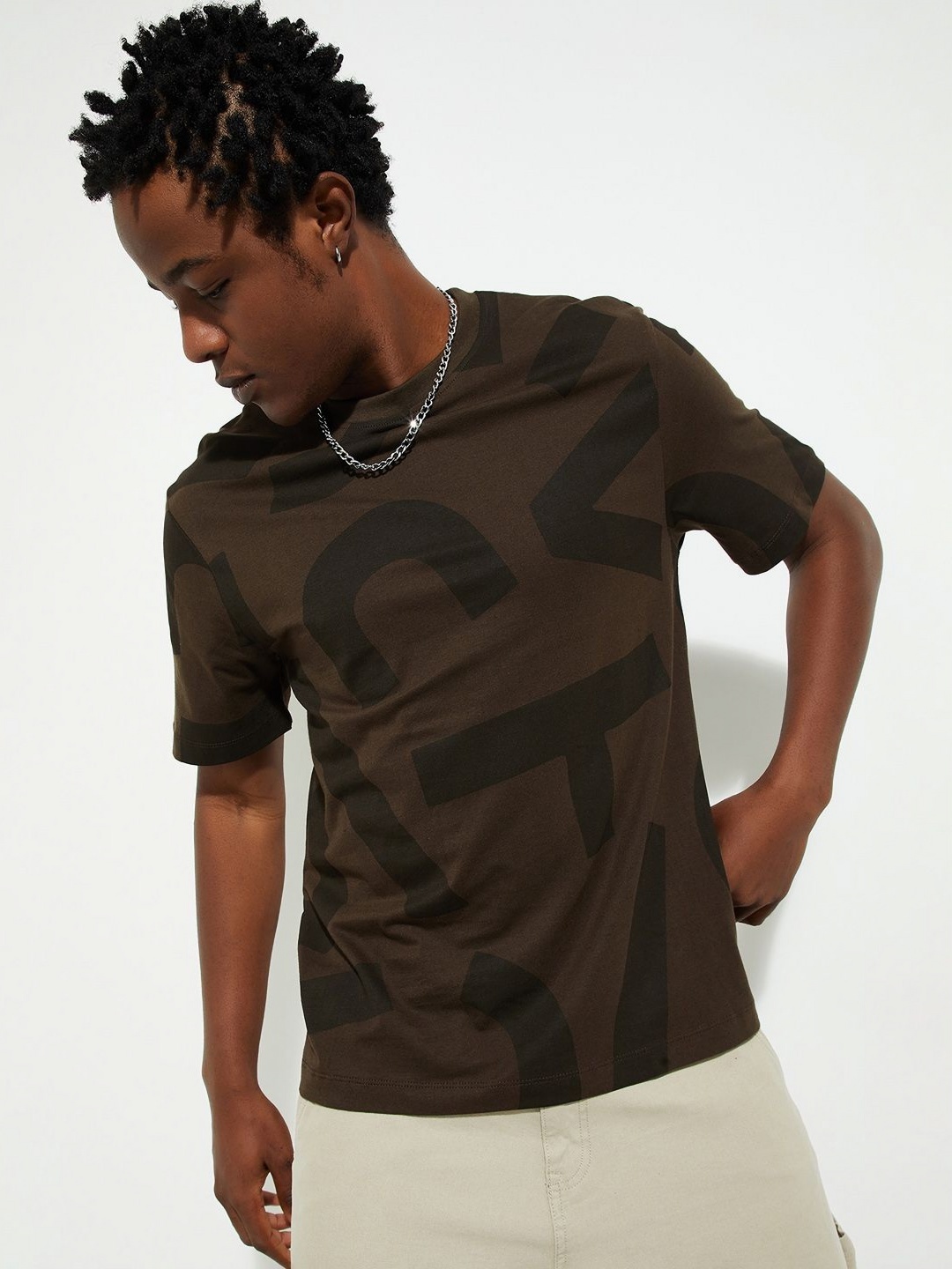 

max URB_N Men Abstract Printed T-shirt, Brown