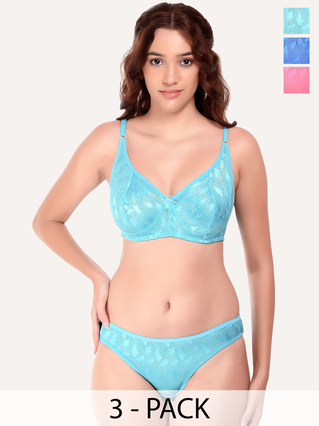 

DressBerry Pack Of 3 Self Design Lingerie Set SDS-5054-COMBO, Blue