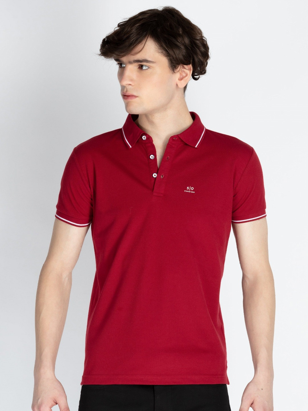 

Status Quo Men Solid Polo Collar Cotton Slim Fit T-shirt, Pink