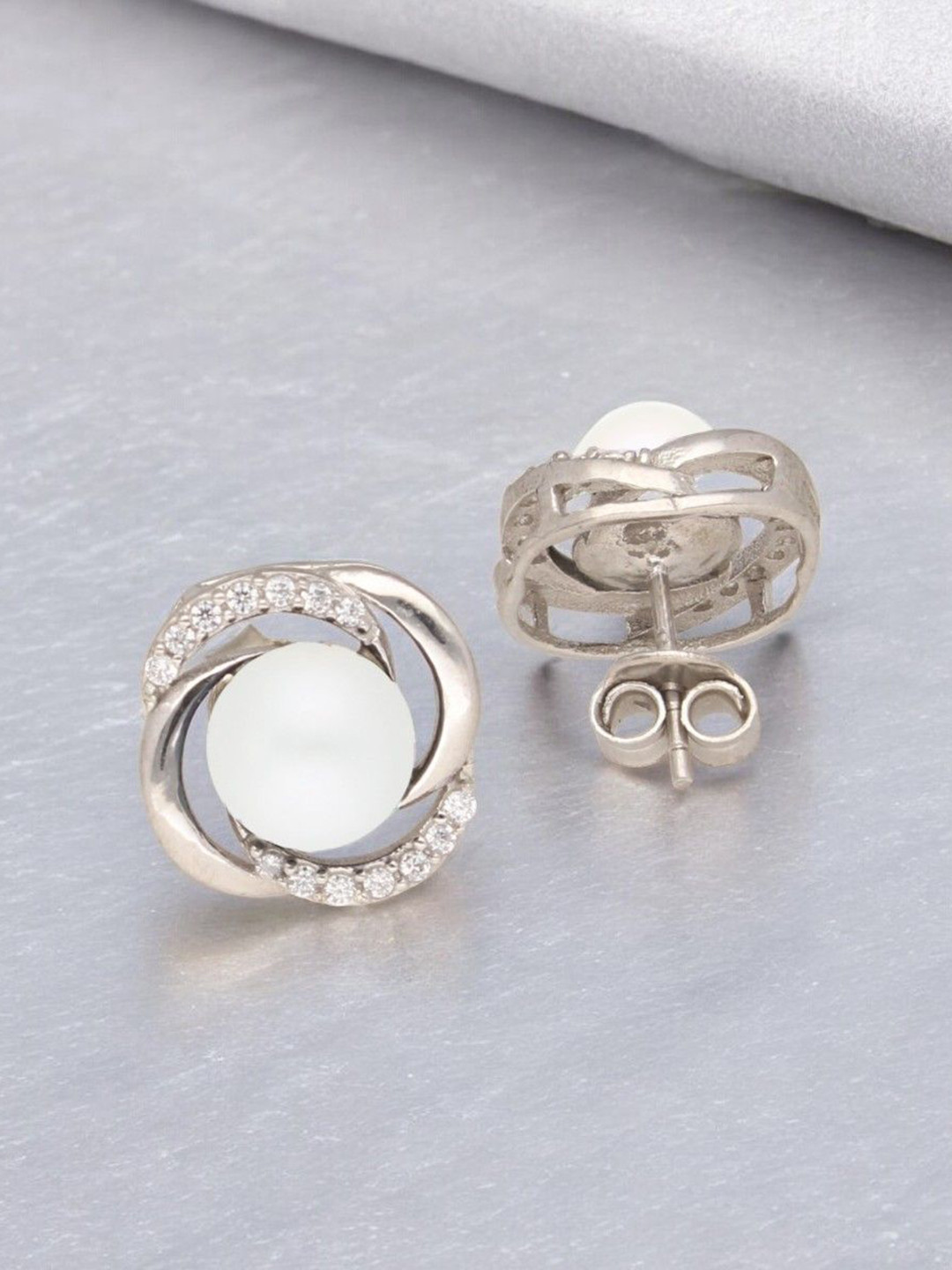 

Sri Jagdamba Pearls Dealer Oni 925 Sterling Silver-Plated Beaded Circular Studs, White