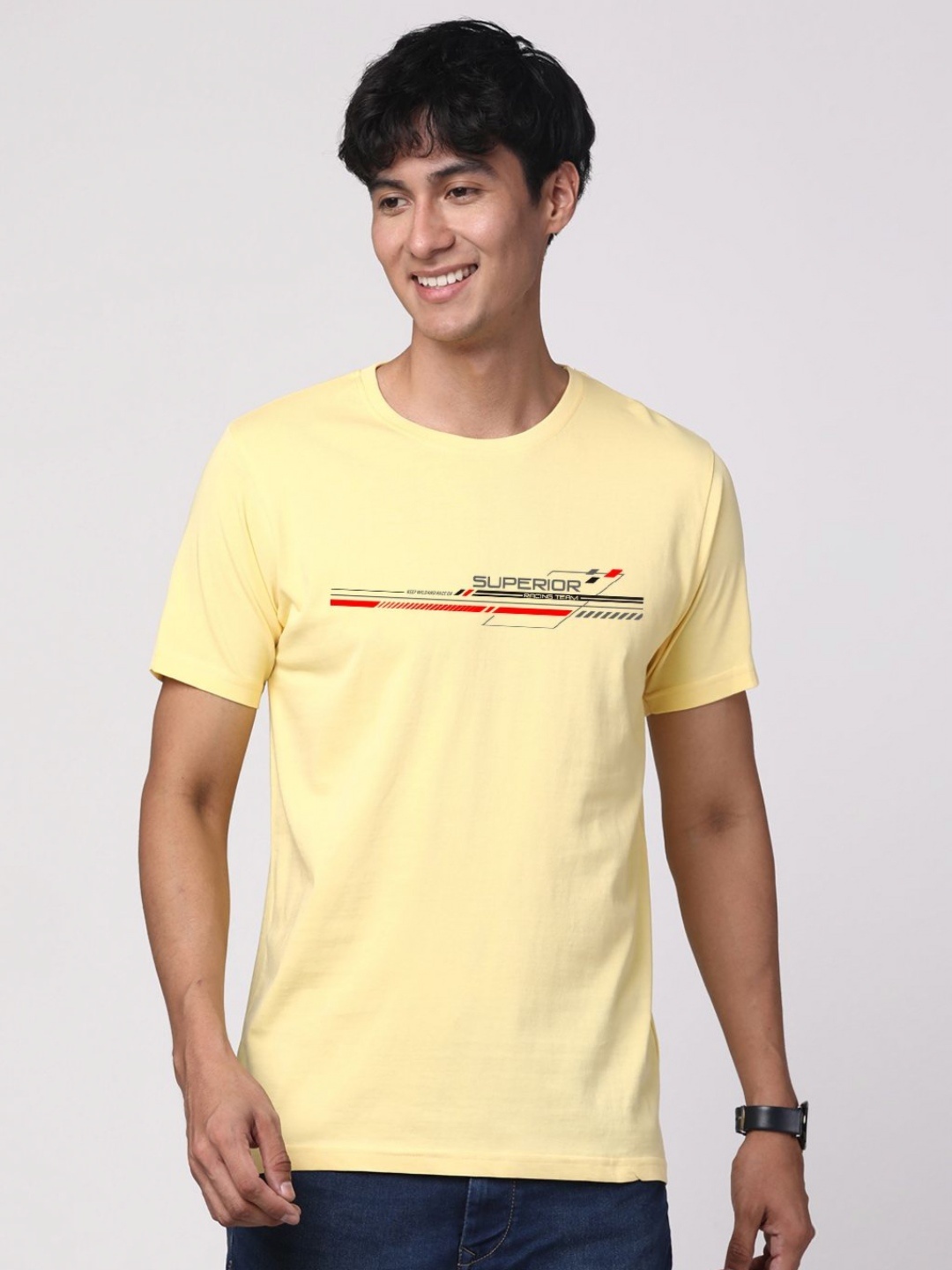 

ADRO Men Graphic Printed Round Neck Cotton T-shirt, Yellow