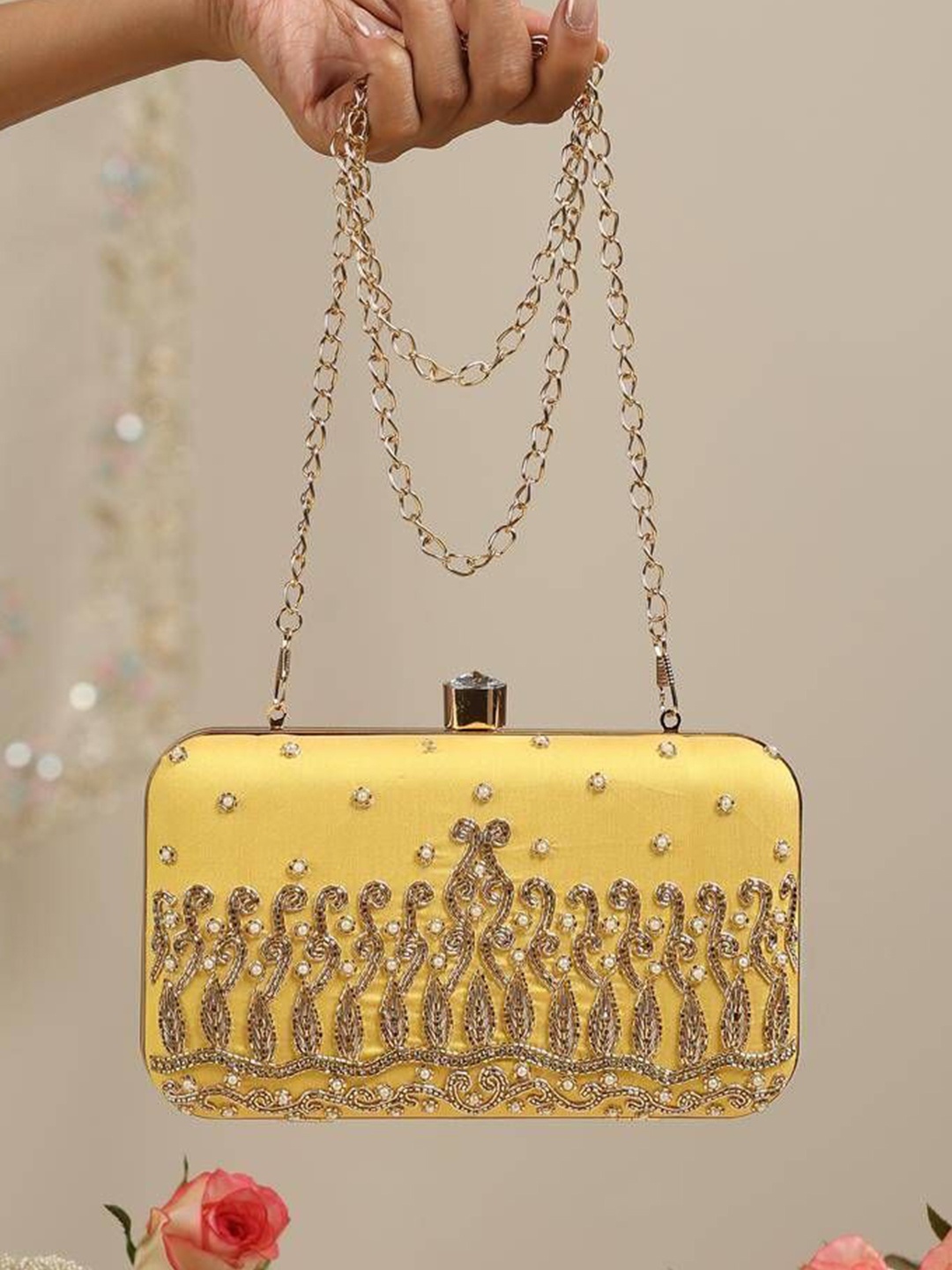 

Swtantra Embellished Box Clutch, Yellow