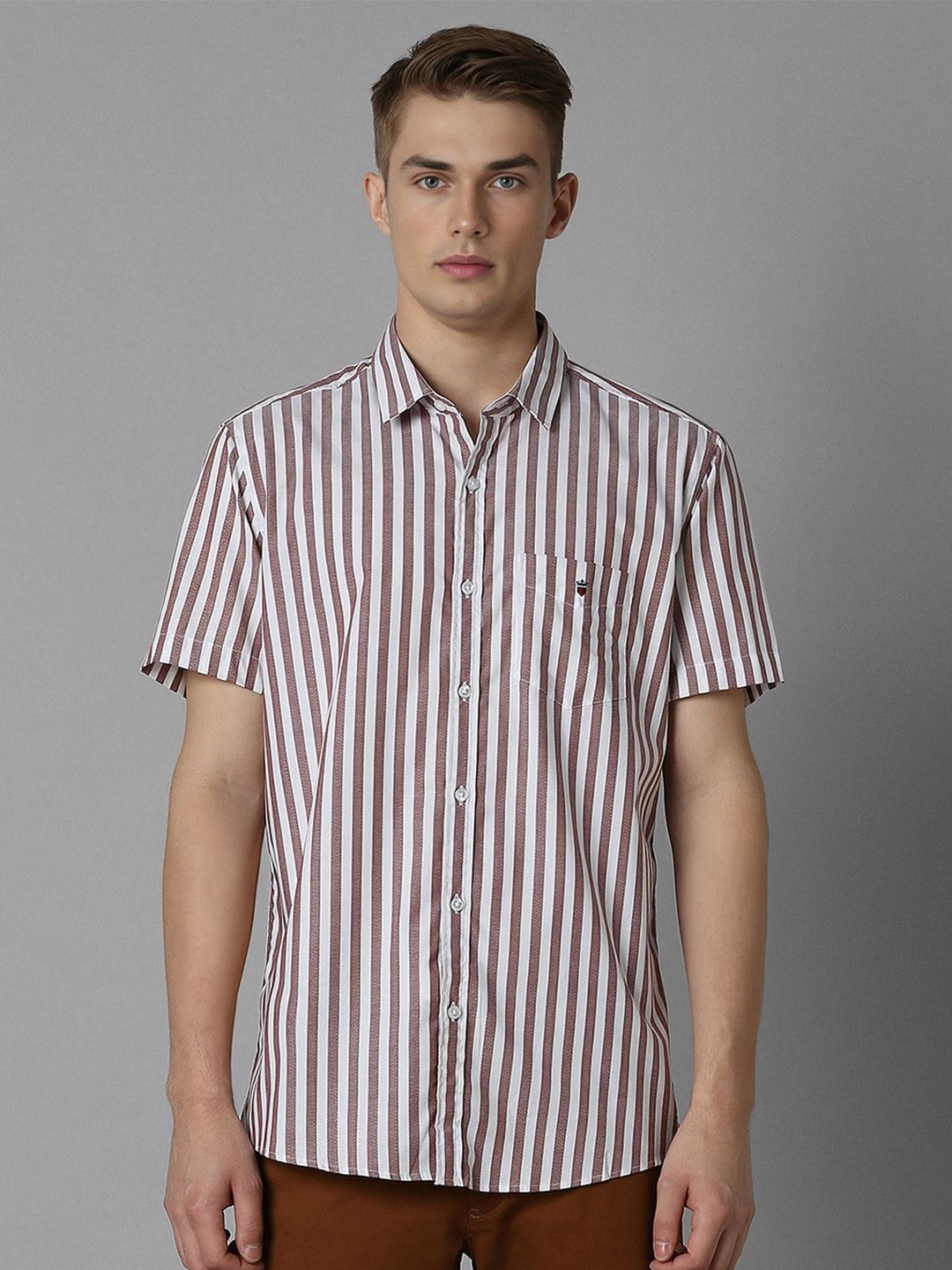 

Louis Philippe Sport Men Spread Collar Vertical Striped Cotton Slim Fit Casual Shirt, White