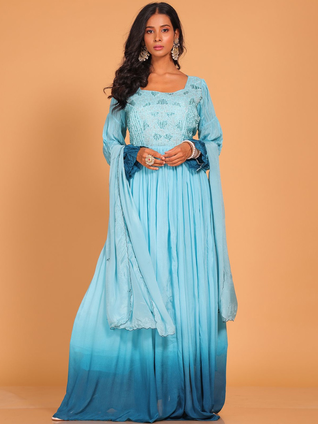 

Morchari Embroidered Fit and Flare Ethnic Dresses, Blue