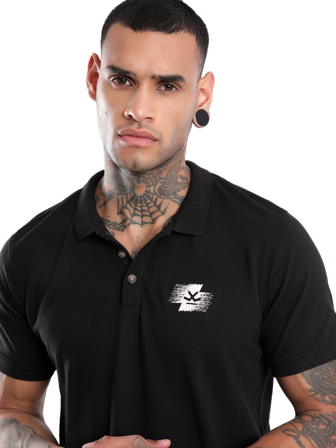 

WROGN Men Graphic Printed Polo Collar Cotton T-shirt, Black