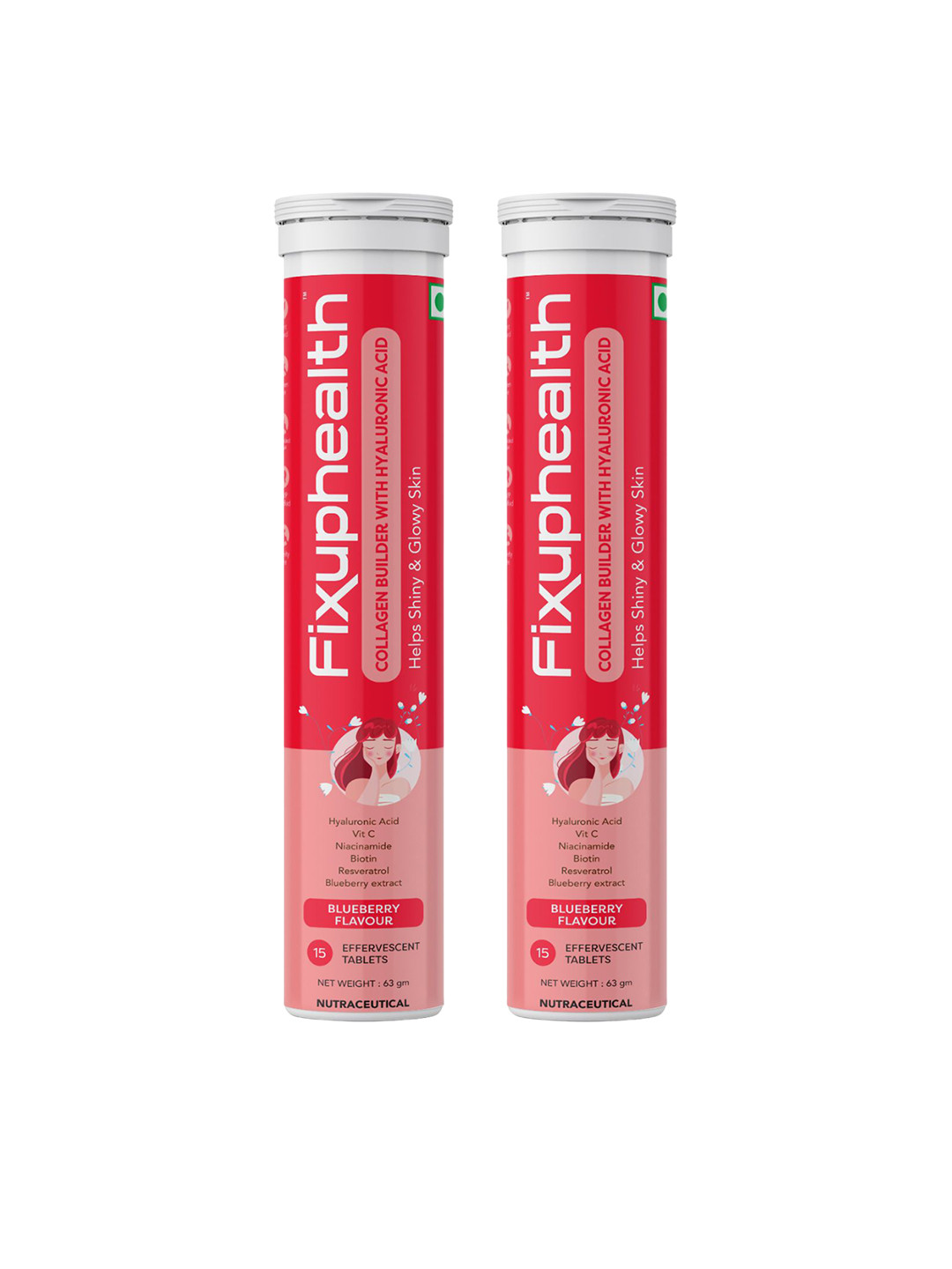 

Fixuphealth Set Of 2 Collagen Builder Hyaluronic Acid Vit-C Tablets-15 Tab Each, Pink