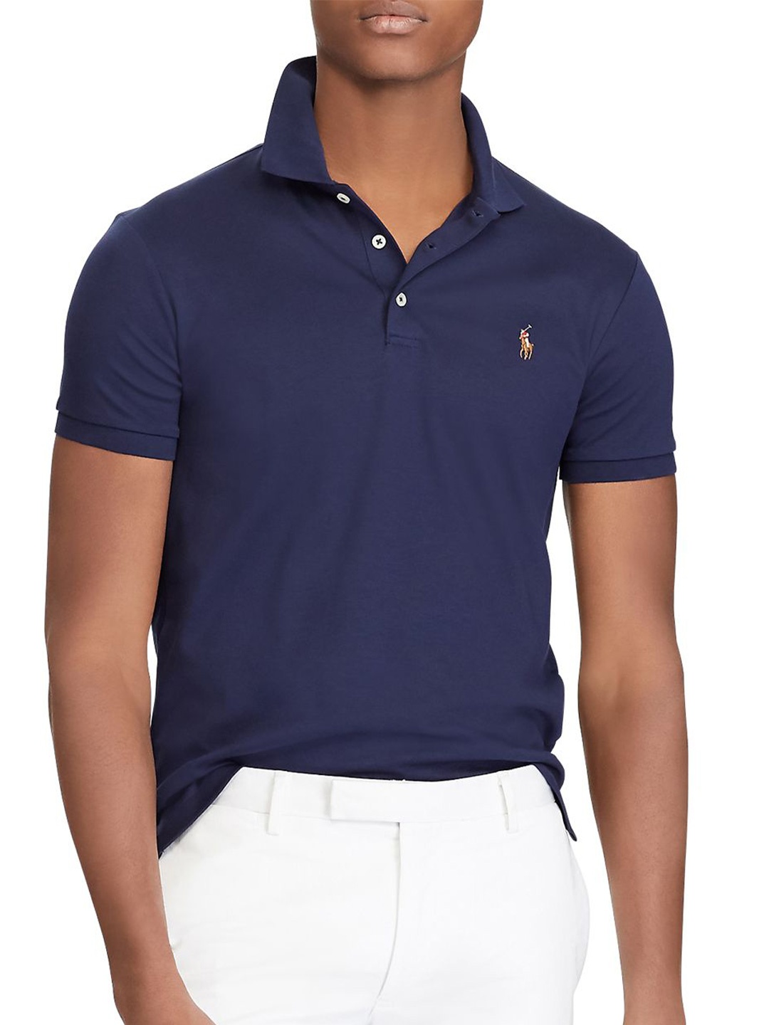 

Polo Ralph Lauren Men Solid Polo Collar Cotton Slim Fit T-shirt, Navy blue