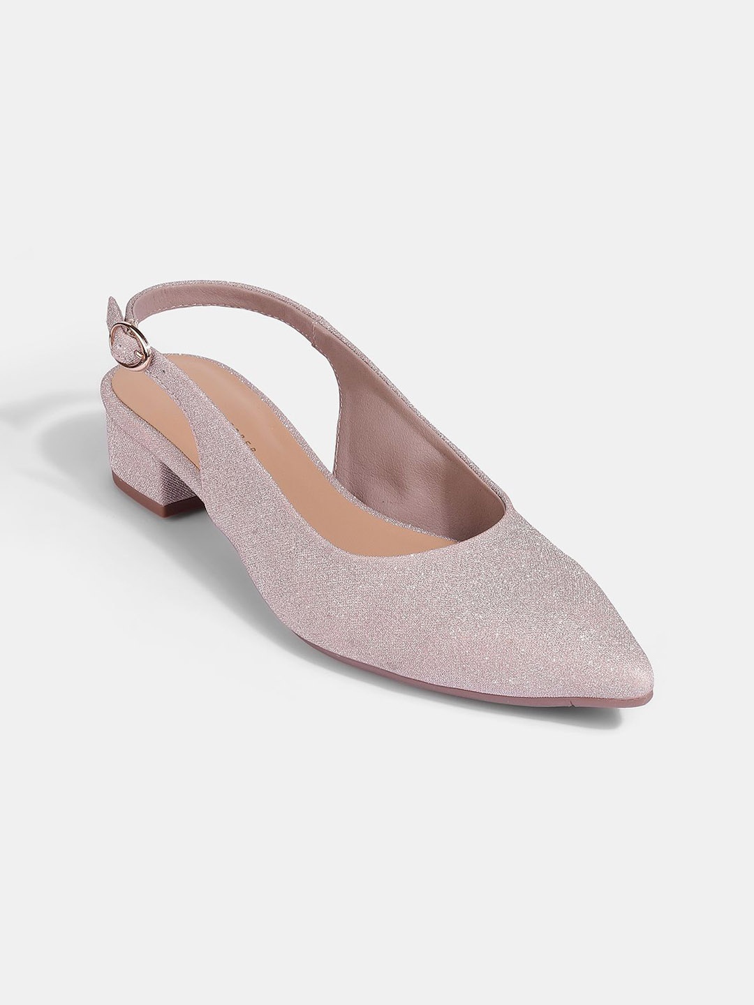 

LEMON & PEPPER Embellished PU Party Block Sandals, Rose gold