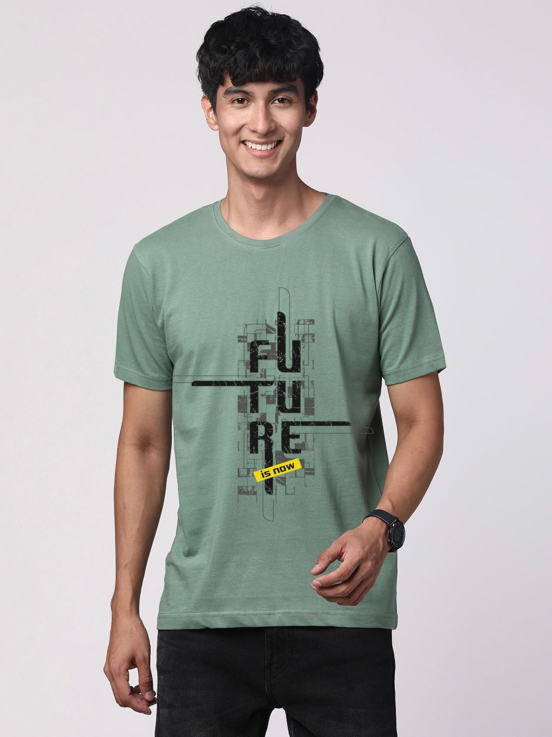 

ADRO Men Graphic Printed Round Neck Cotton T-shirt, Sea green