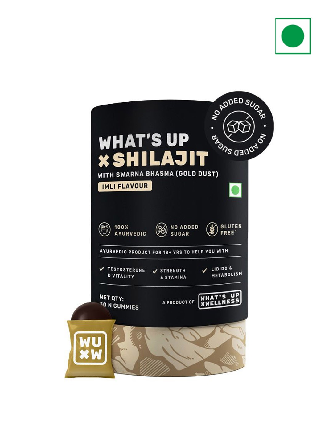 

What's Up Wellness Shilajit Resin Gummies With 24K Gold Dust - 30Gummies, Black