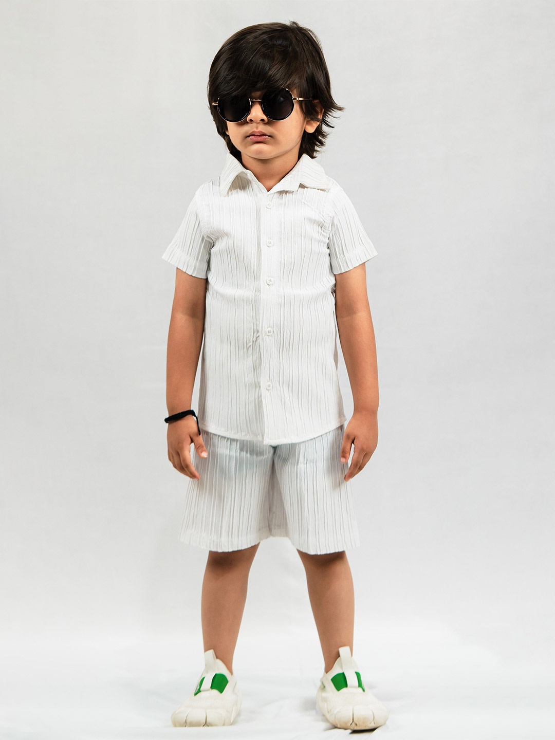

Emblica Unisex Kids Striped Shirt with Shorts, White