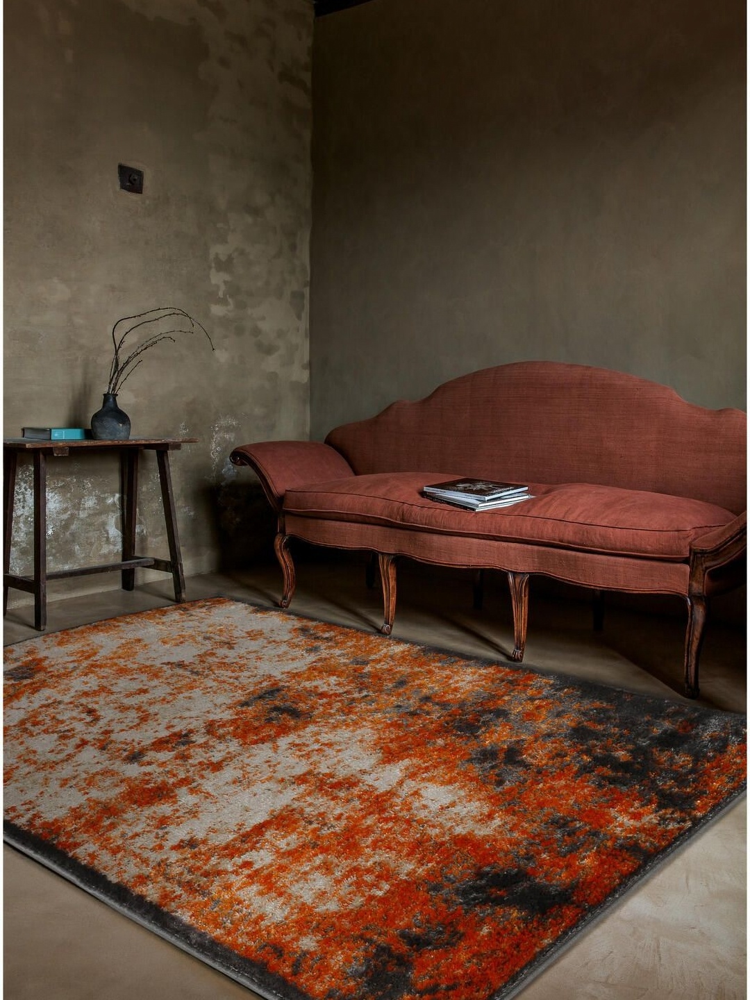 

DDecor Orange Abstract Anti-Skid Polyester Carpet