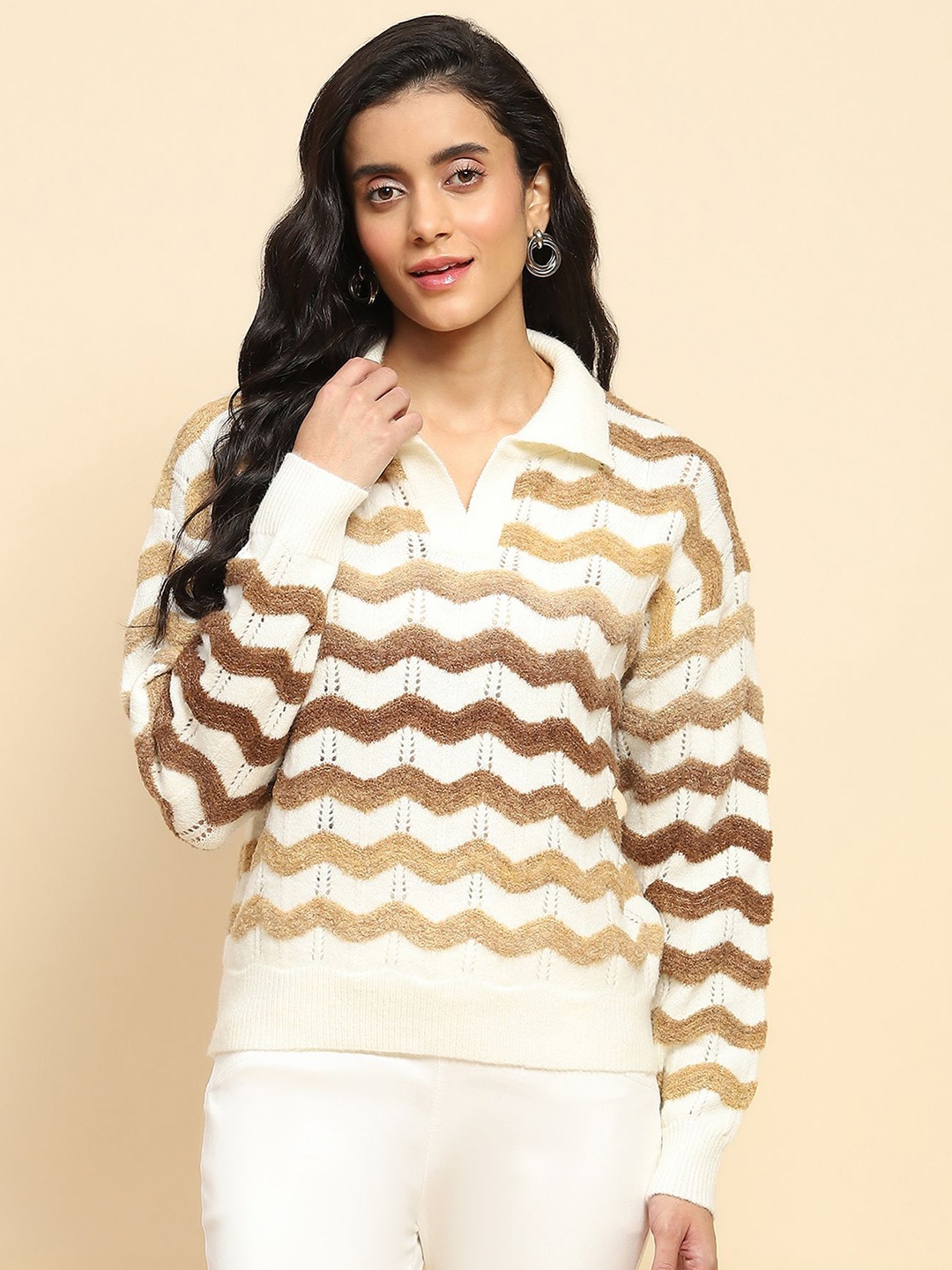 

Global Republic Women Striped Pullover, White