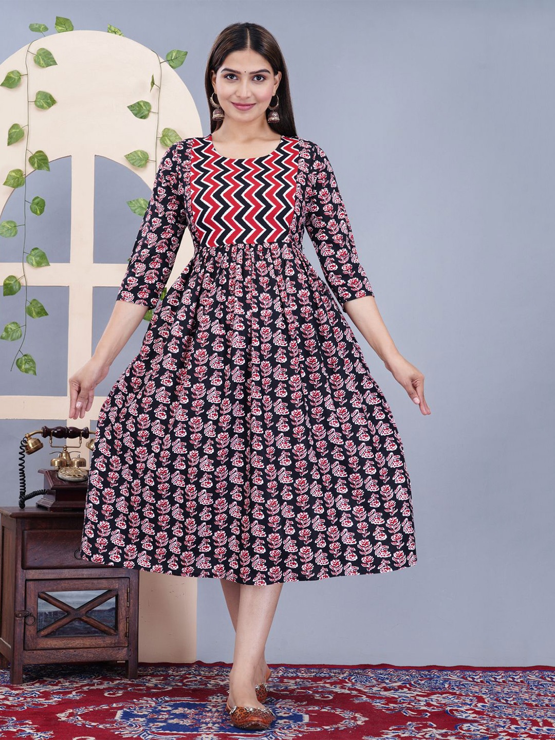

TANISHA Floral Print Maternity Fit & Flare Dress, Black