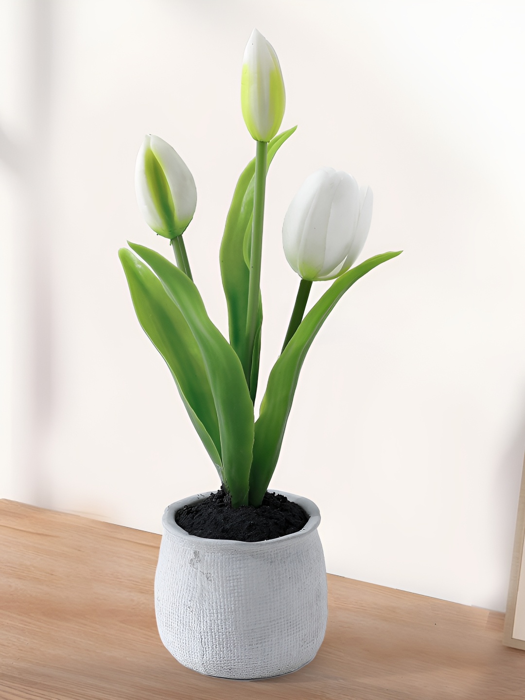 

The Better Home Green & WHite Artificial Tulip Flower With Pot